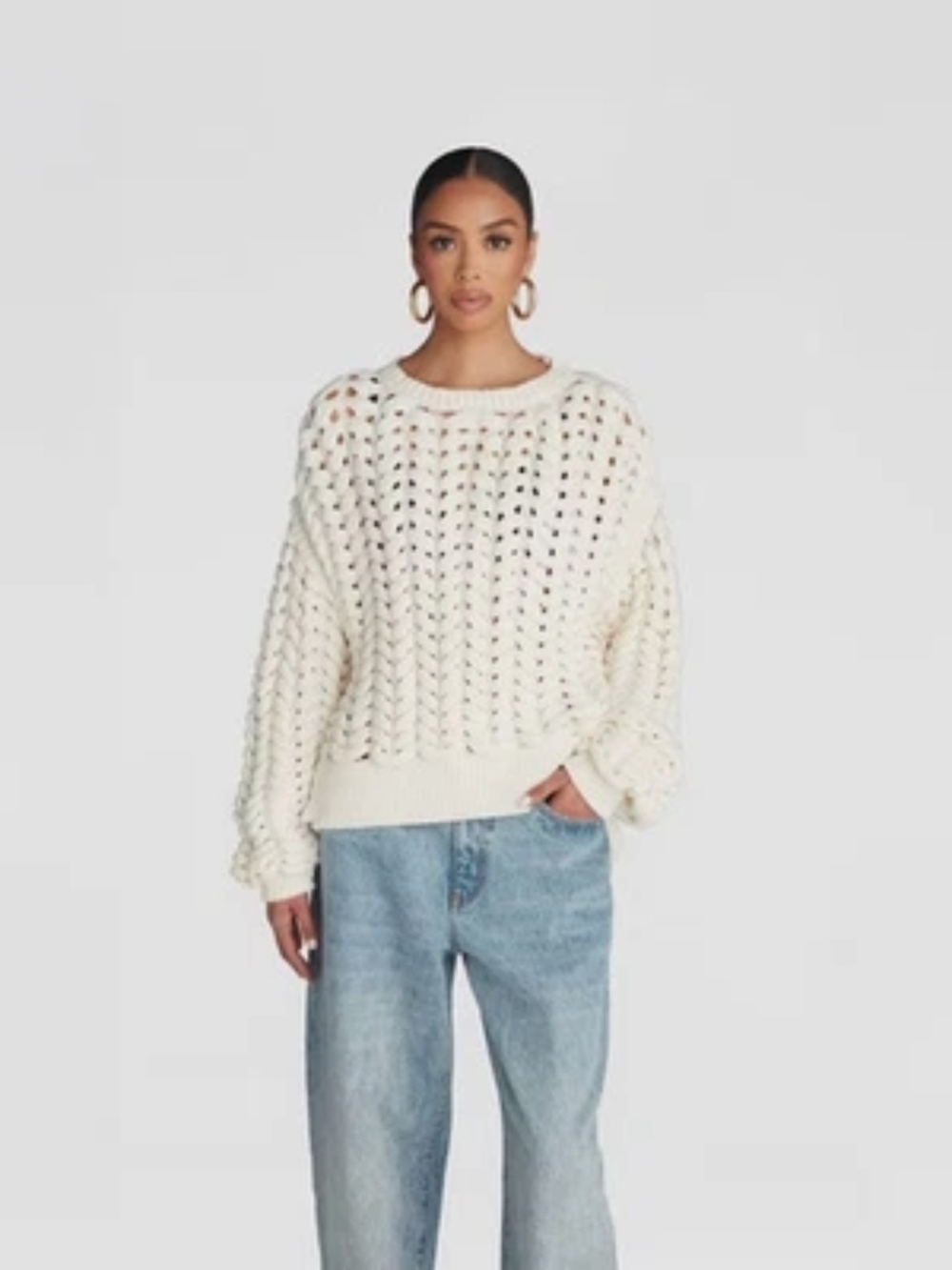 KBB by KAHLANA Women's Pullover Sweater 'The Chunky Knit Crew' - Cream